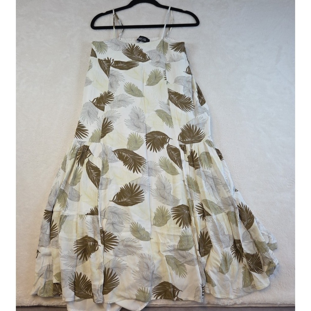 Fab Rik Womens Sundress White Leaf Print Women's Size M